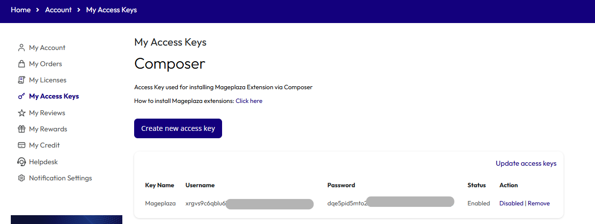 Login and get Mageplaza Access Key