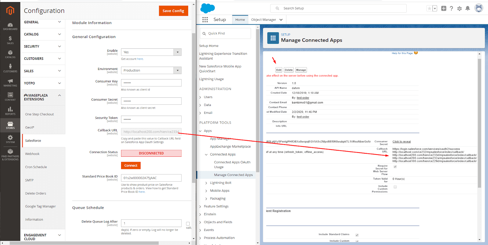Copy and paste the value to the Callback URL field in Salesforce