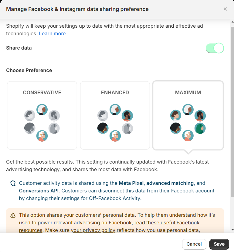 Manage Facebook & Instagram data sharing preferences