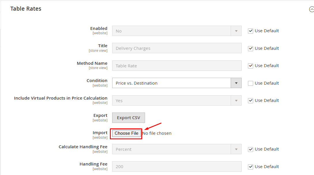 Import the Table Rates Shipping data into your store