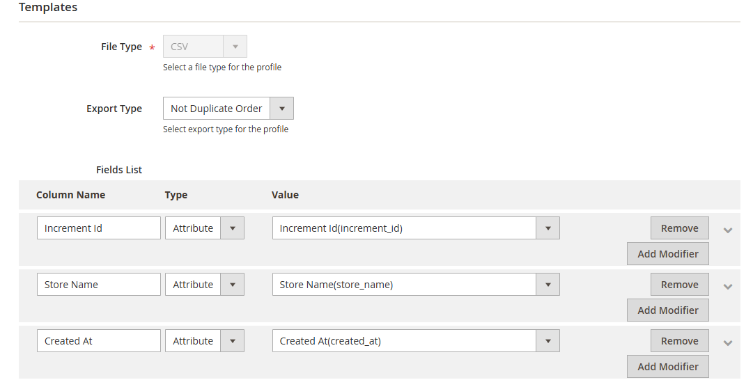 Magento 2 Order Export Templates