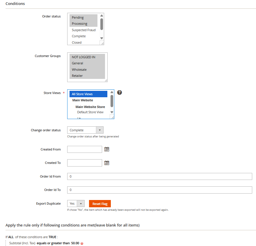 Magento 2 Order Export Filters