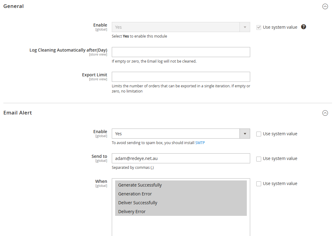 Magento 2 Order Export General Configuration