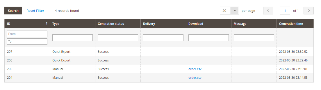 Magento 2 Order Export Logs
