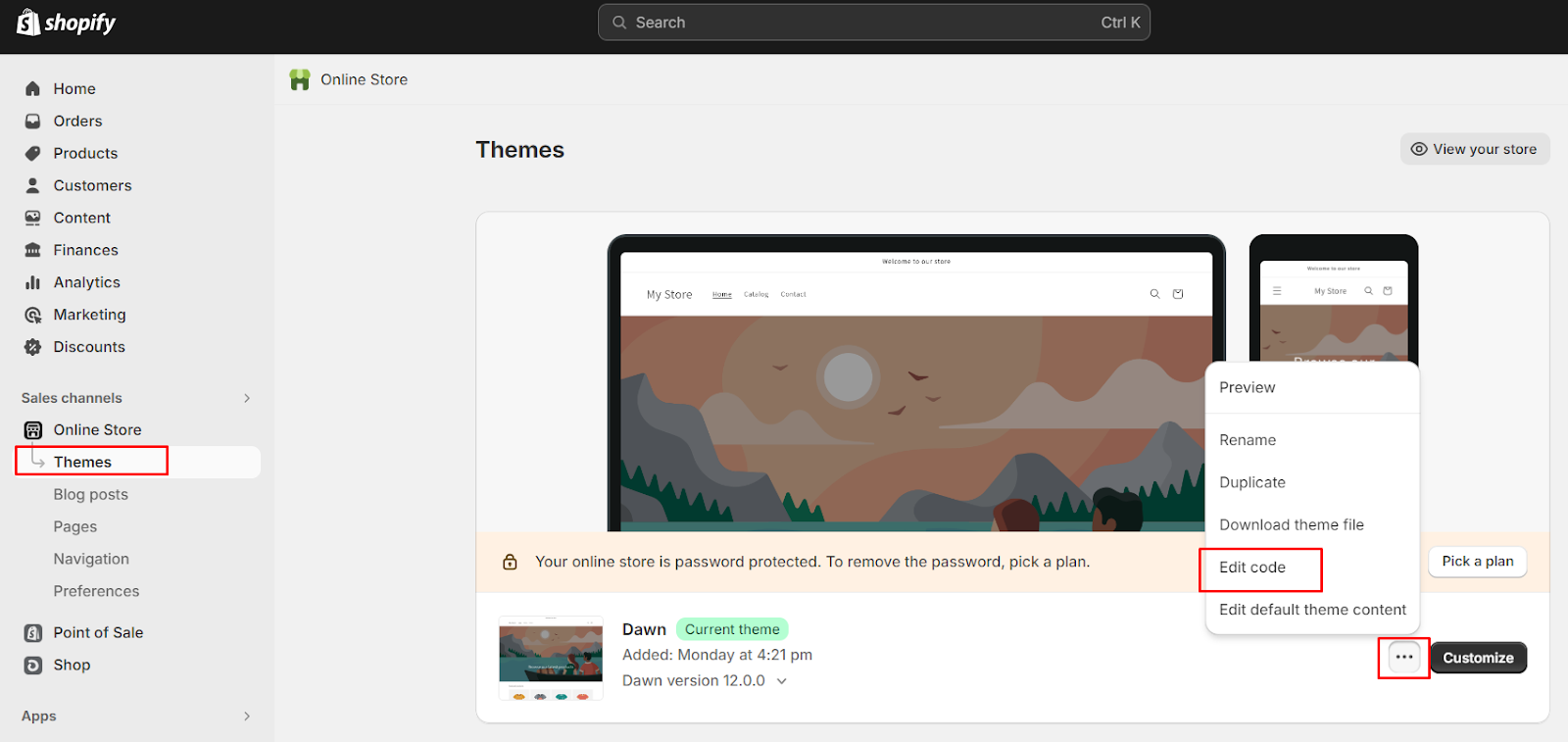 Go to Theme, click Actions