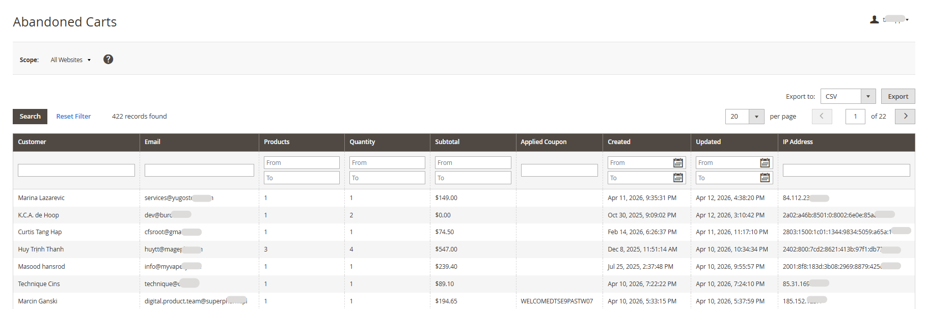 abandoned-carts-default-magento-report
