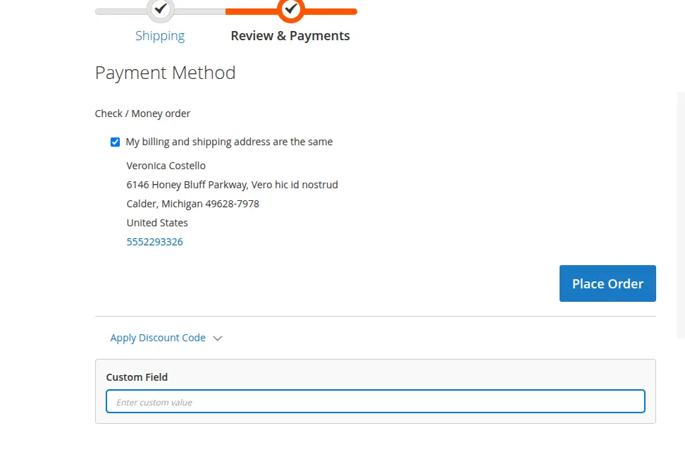 Custom Checkout Fields in the Review & Payments