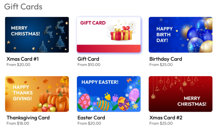 Gift card types