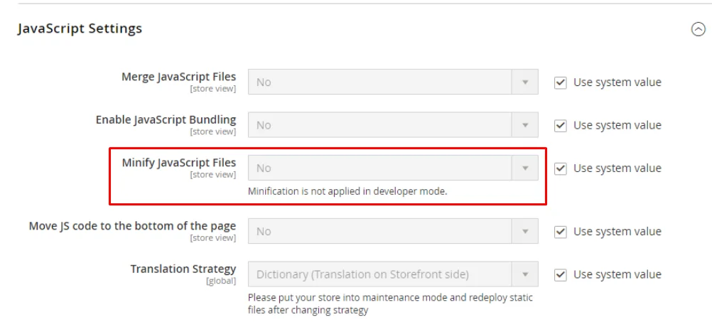 Enable Minify JavaScript Files