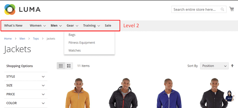 Category level 2 in Magento 2