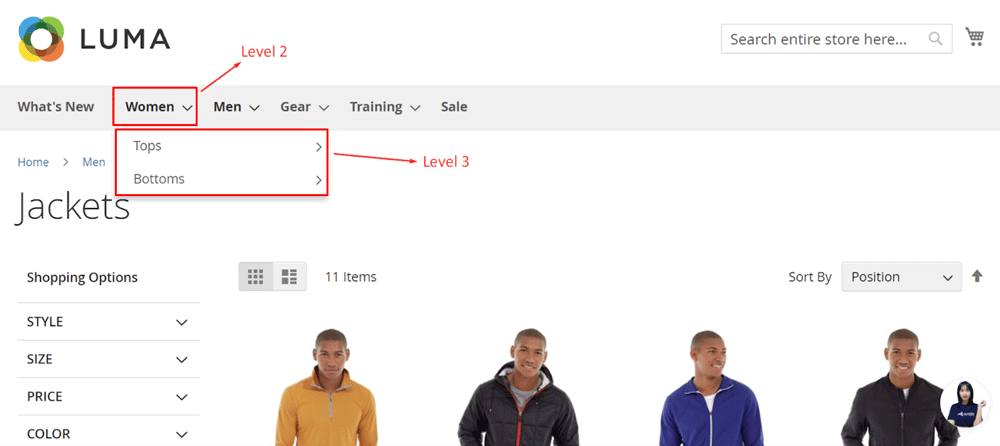 Category level 3 in Magento 2