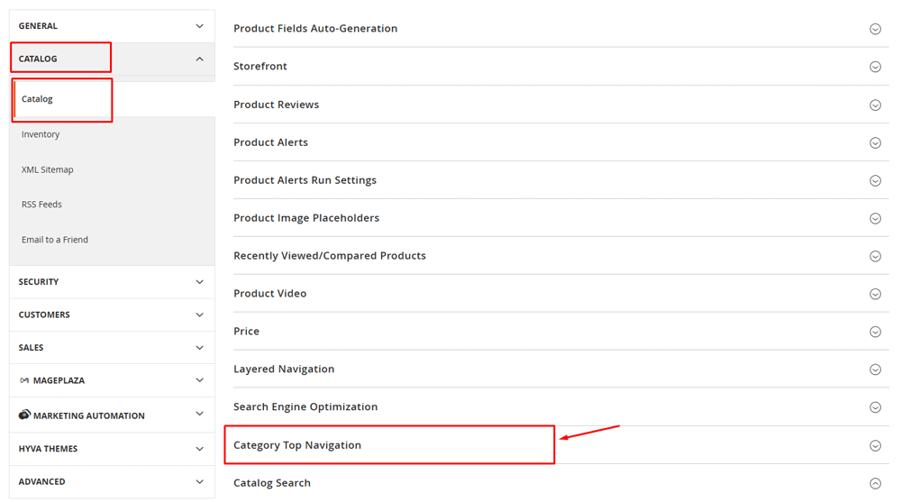Go to Category Top Navigation option