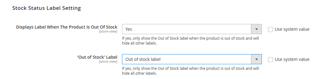 Stock Status Label Settings