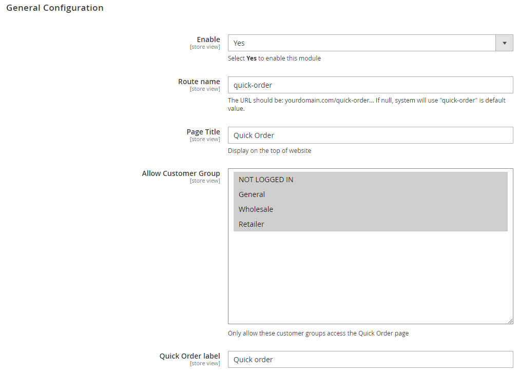 Configure Magento 2 Quick Order step 2