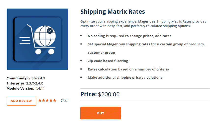 Mageside Shipping Matrix Rates