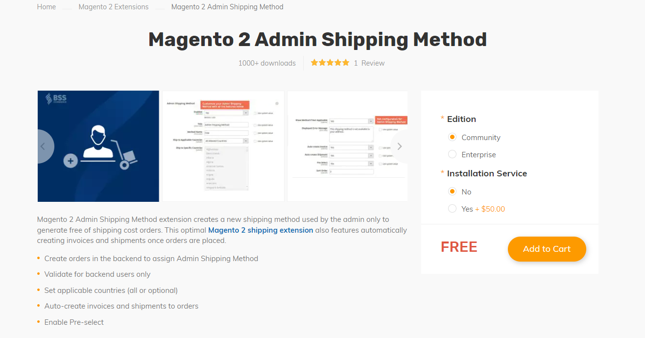Magento 2 Admin Shipping Method from BSS