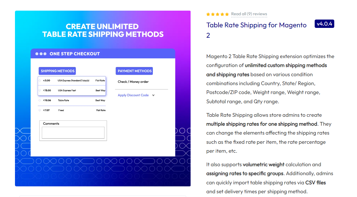 Magento 2 Table Rate Shipping from Mageplaza