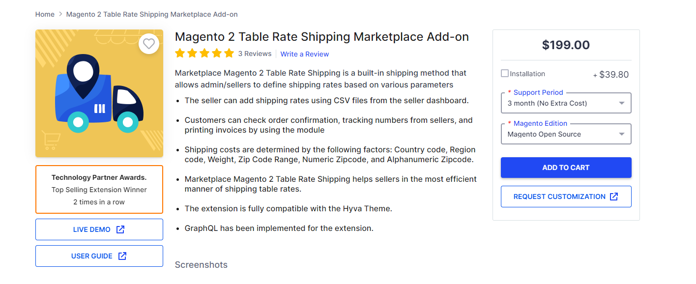 Magento 2 Marketplace Table Rate Shipping from Webkul