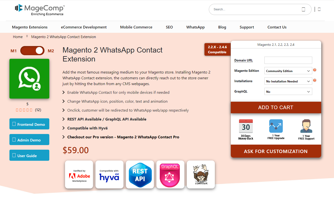 Magento 2 Whatsapp Contact by MageComp