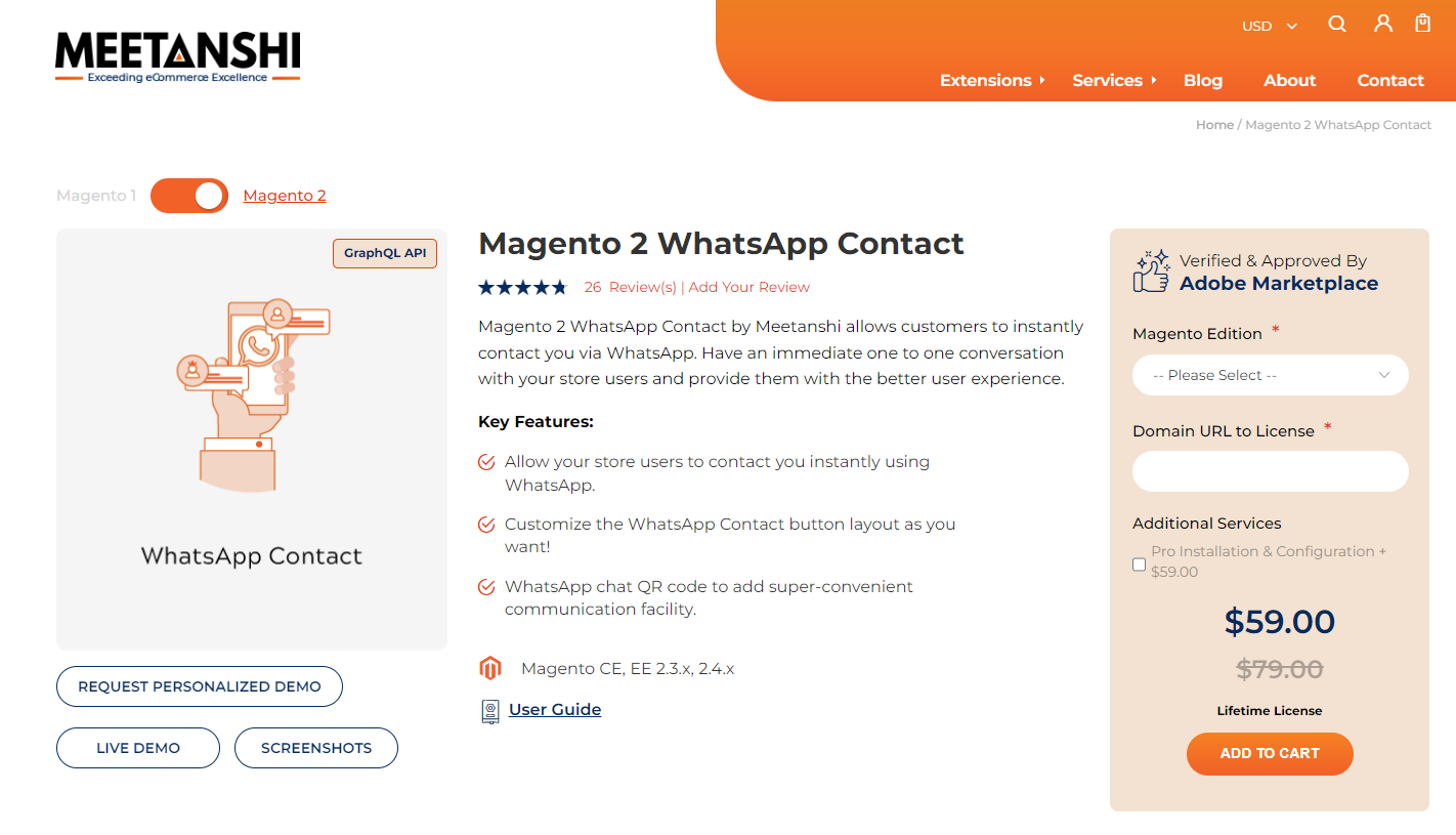Magento 2 Whatsapp Contact by Meetanshi