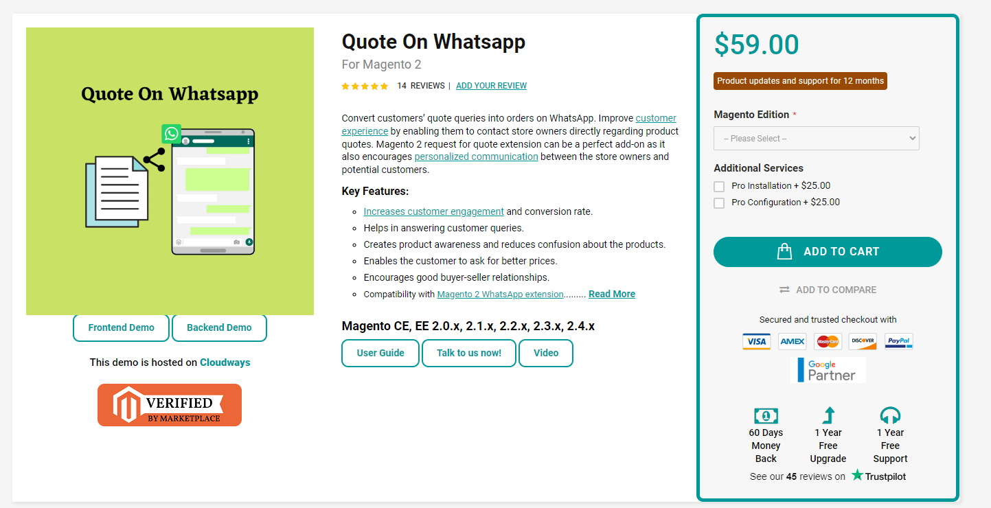 Magento 2 Quote on Whatsapp by Webiators