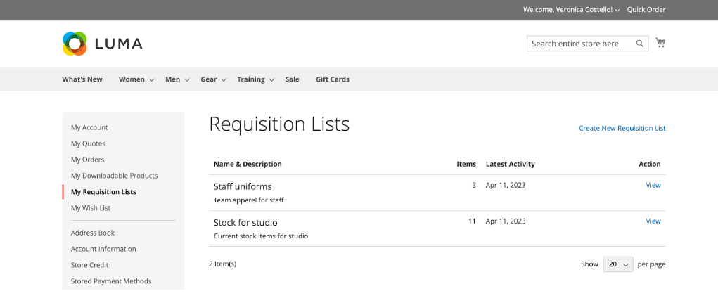 Magento Requisition Lists