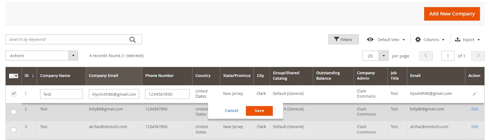 Quick edit company profile