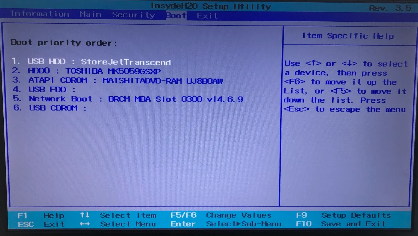 Change the boot order