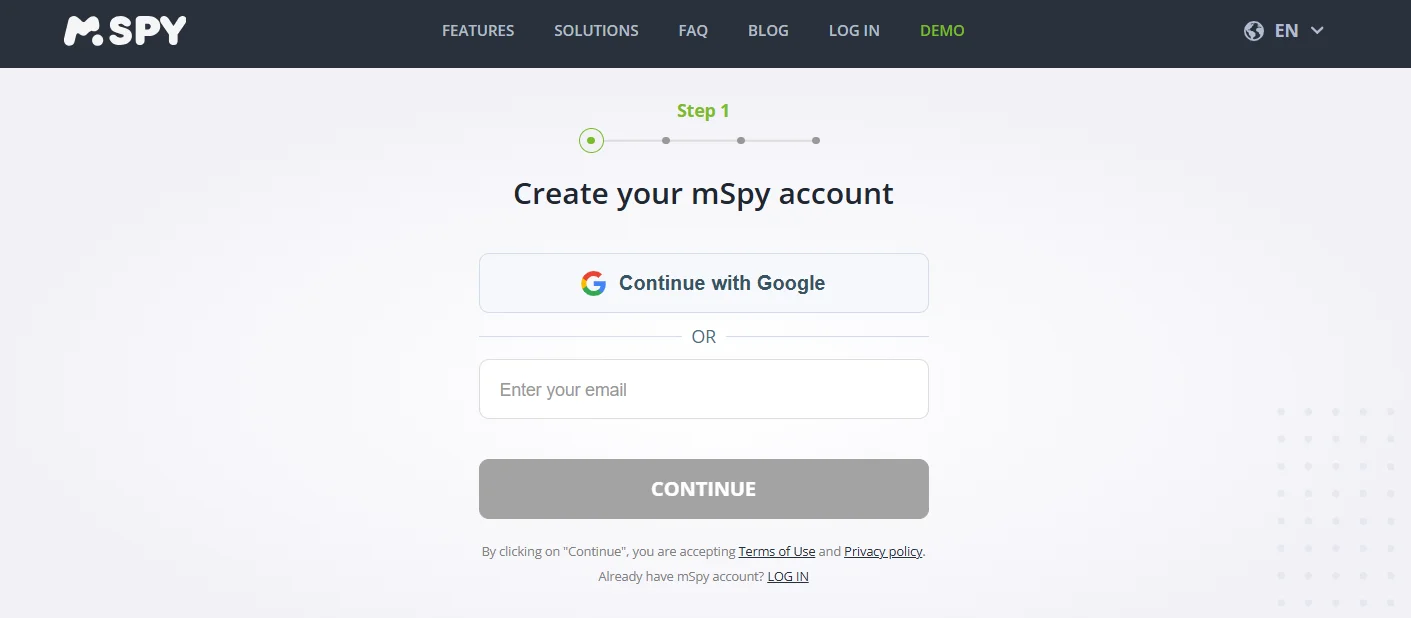 Create a mSpy account