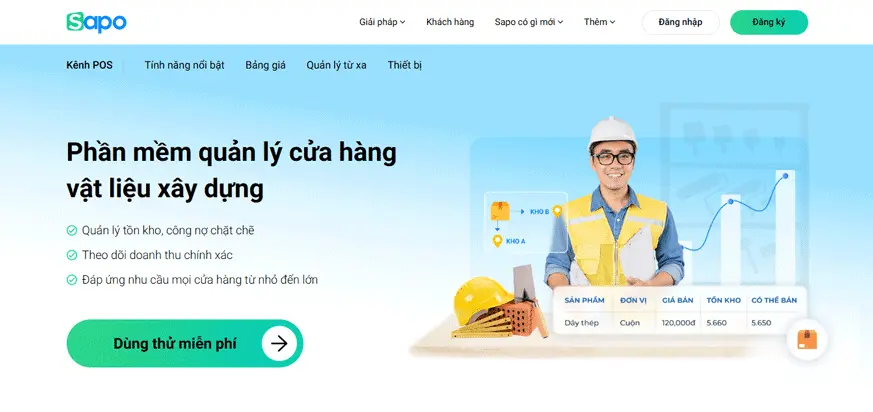 Phần mềm quản lý cửa hàng vật liệu xây dựng Sapo