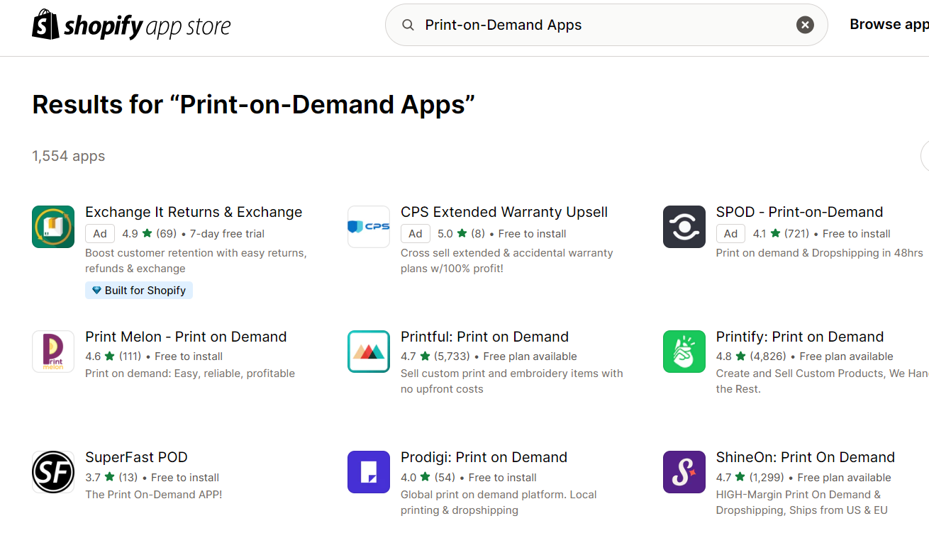 Print-on-Demand Apps at Shopify