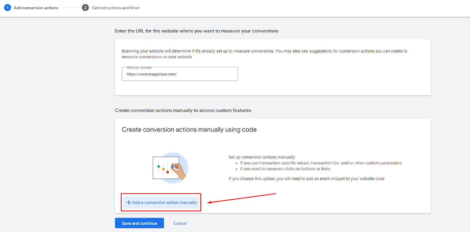 Add a conversion action manually