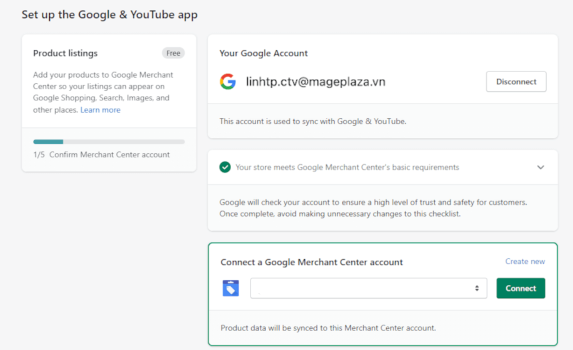 Connect a Google Merchant Center account