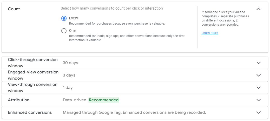 Conversion action details