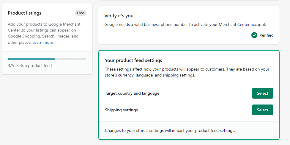 Product feed settings