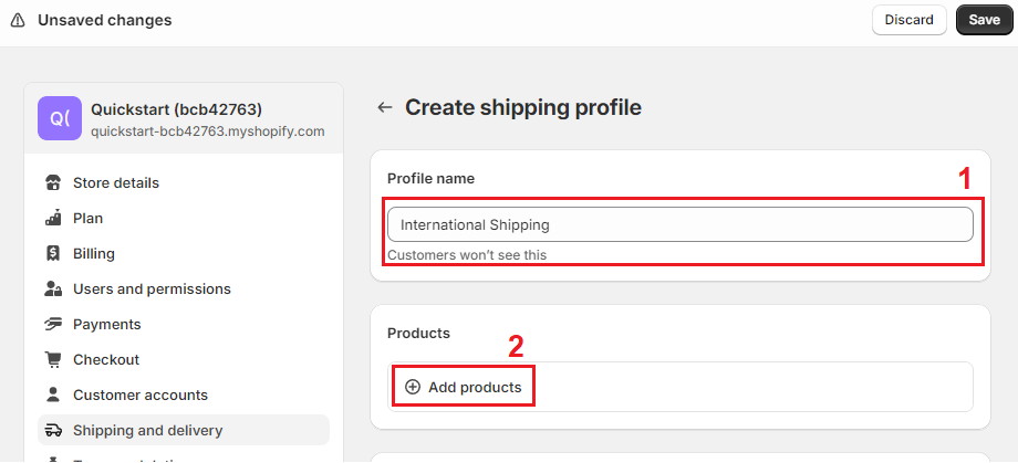 Create new profile and add products