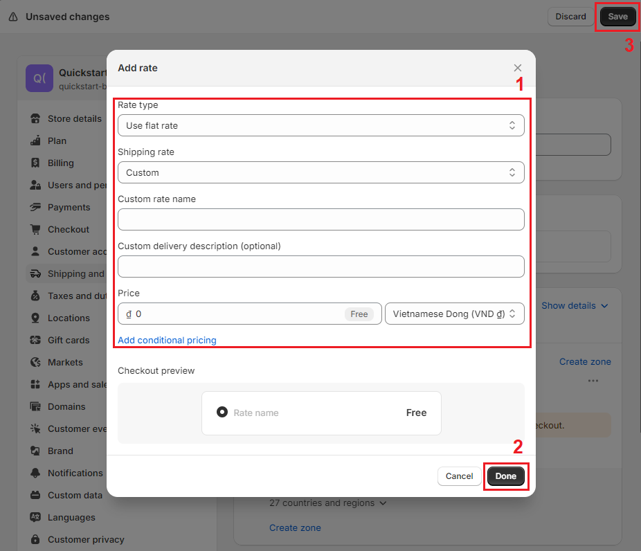 Create shipping rate strategy and add rates for each zone