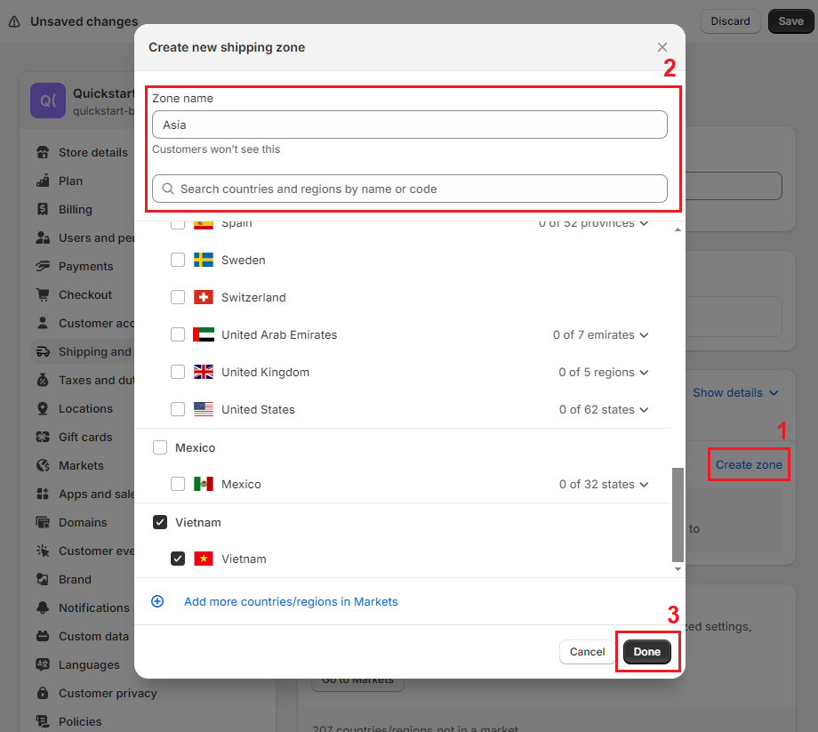 Create zone and define your shipping zones