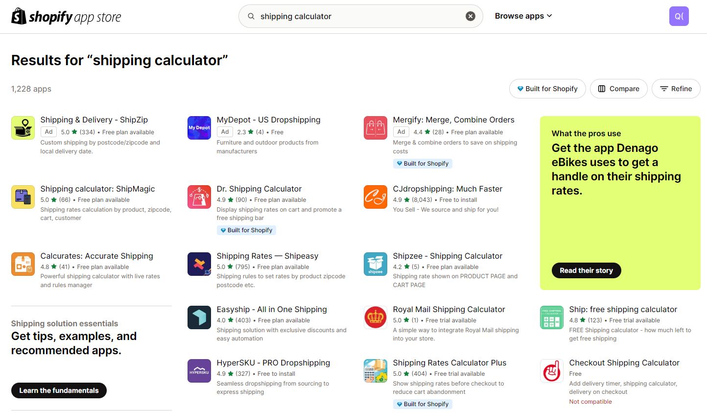 Shipping calculator app on Shopify App Store