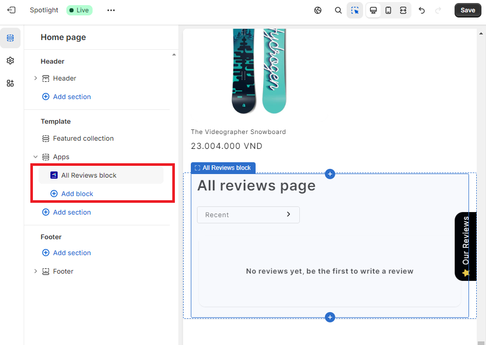 Add review block for products review