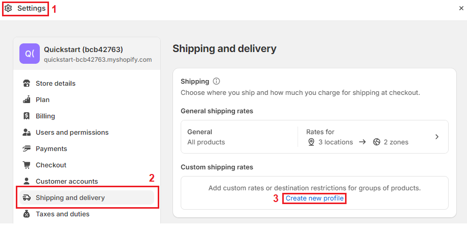 Create a Shopify shipping profile