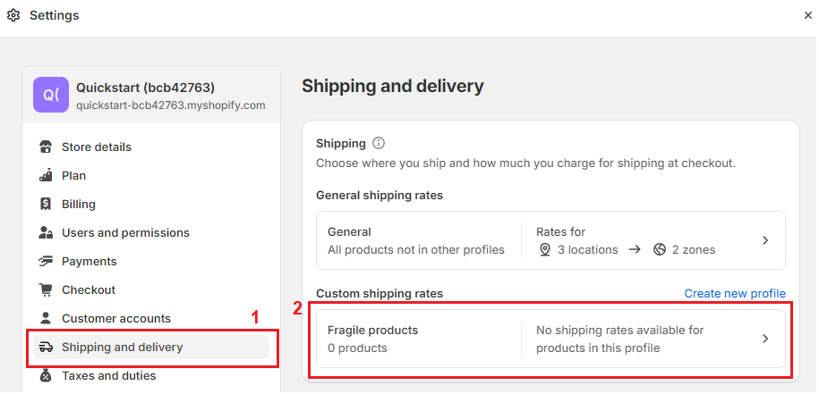 Select the profile you want to add flat shipping rates