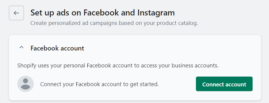 Link your Facebook account with your Shopify store