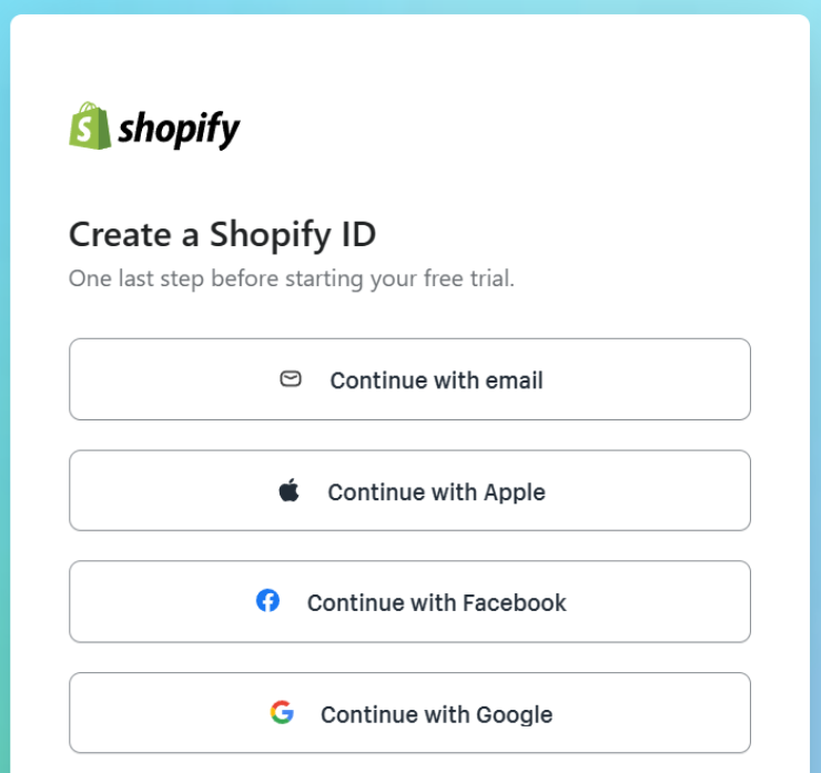 Sign up for Shopifys