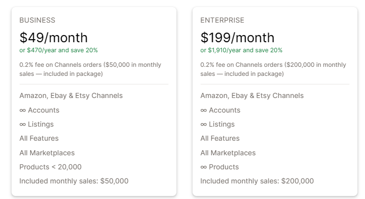 Amazon, eBay, Etsy – Salestio - Pricing - Business and Enterprise