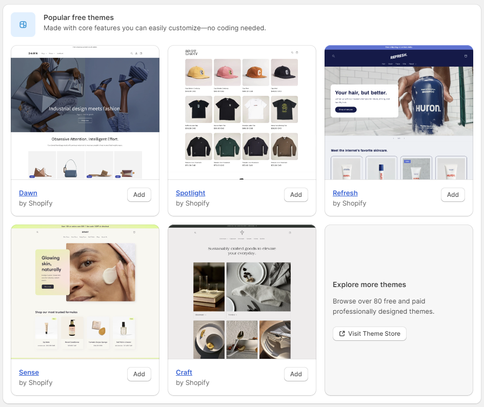 Chọn giao diện Shopify