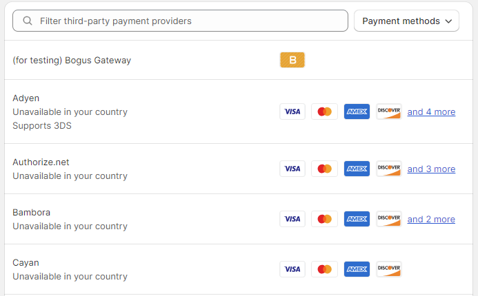 Chọn nhà cung cấp thanh toán