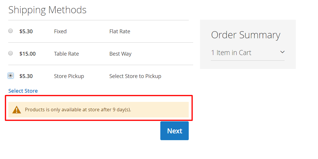 Pickup available time notifications