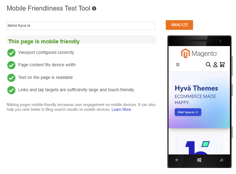 Bing Mobile Friendliness Test