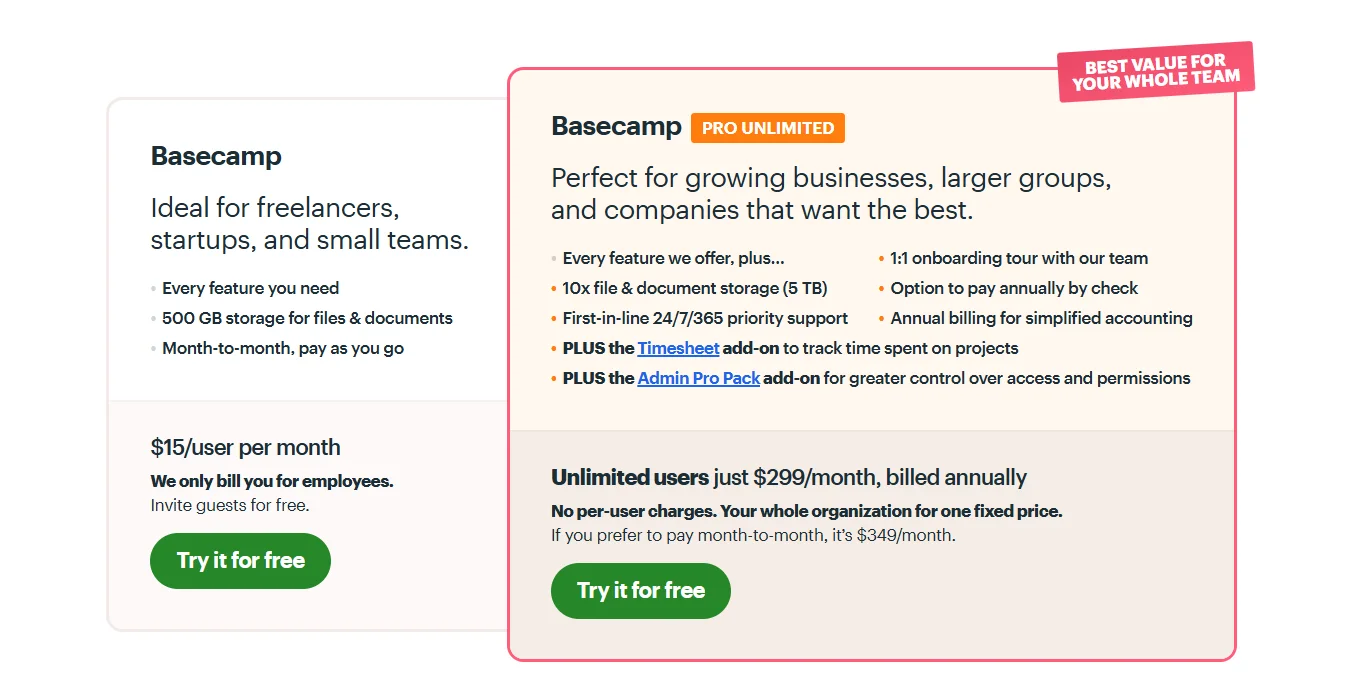 Basecamp flat-rate pricing